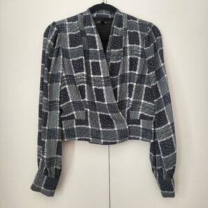 Toccin (NY) Sarah Wrap Top Geometric Print Blouse V Neck Gray Womens Size 10